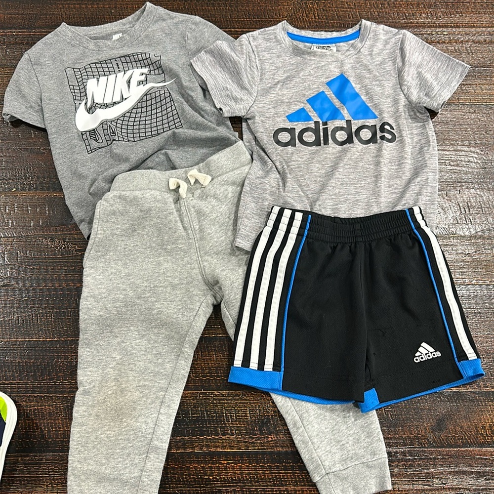 2T Adidas set, 3T Nike shirt, 2T sweatpants